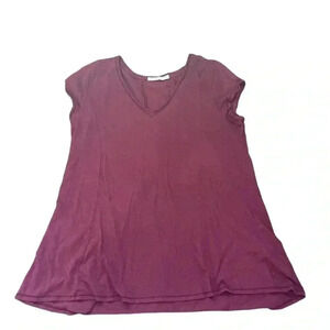 Peruvian Connection Pima cotton top short sleeve longer length wine large